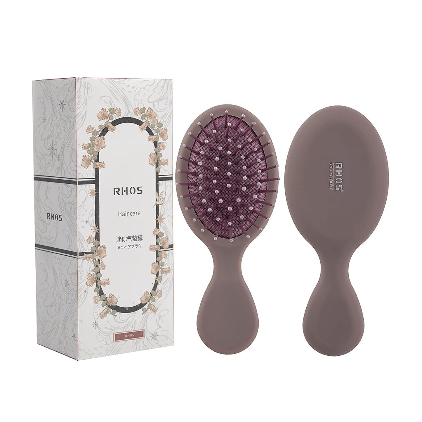 Mini Hair Brush for Women, Men & Kids - Travel Size Cushion Paddle Brush with Soft Bristles | Mocha Color