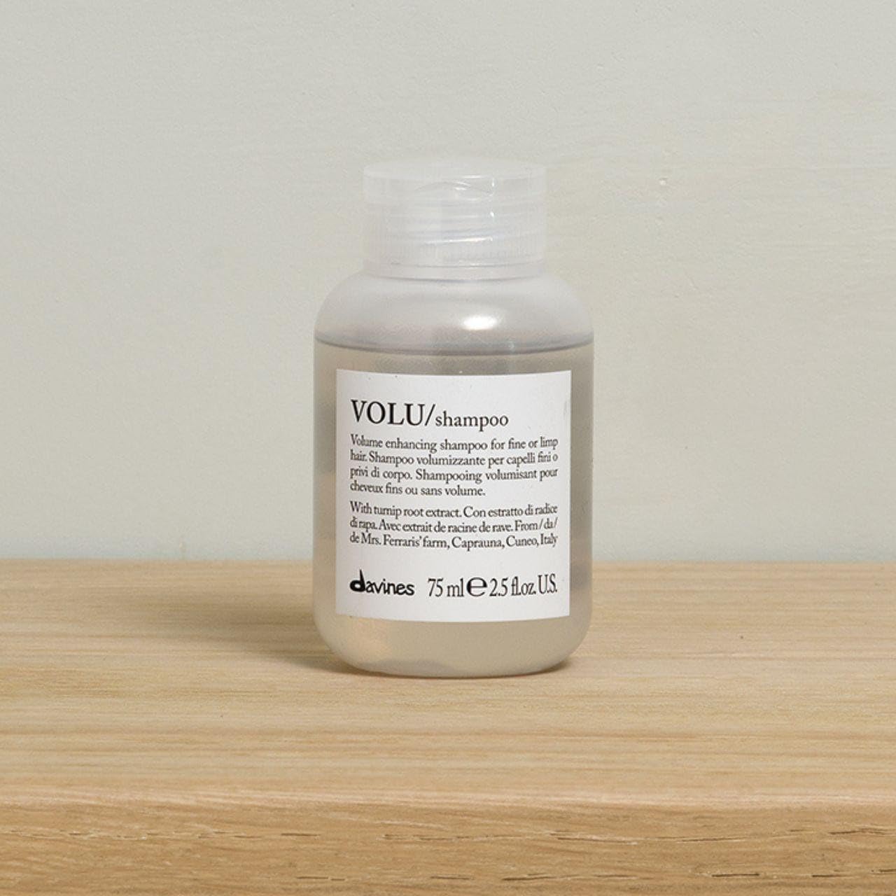 Davines VOLU Shampoo, Volumizing Gentle Cleansing Action for Fine or Limp Hair - Making it Soft and Light with a Lasting Boost of Body and Volume, Travel Size, 2.54 Fl Oz
