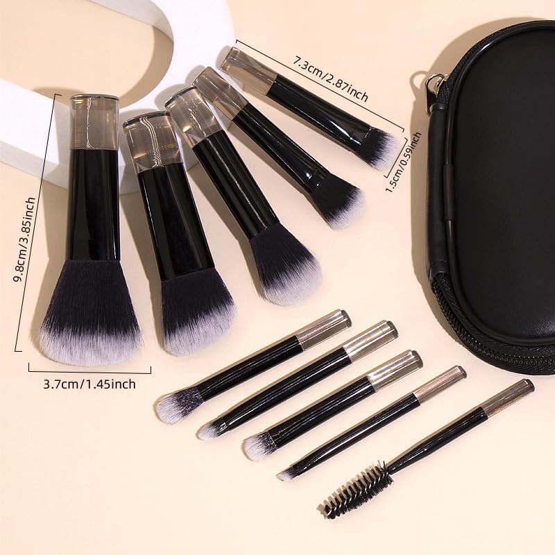 COSHINE Black Portable 10-Piece Makeup Brush Set with Pouch - Travel-Friendly Cosmetic Brushes