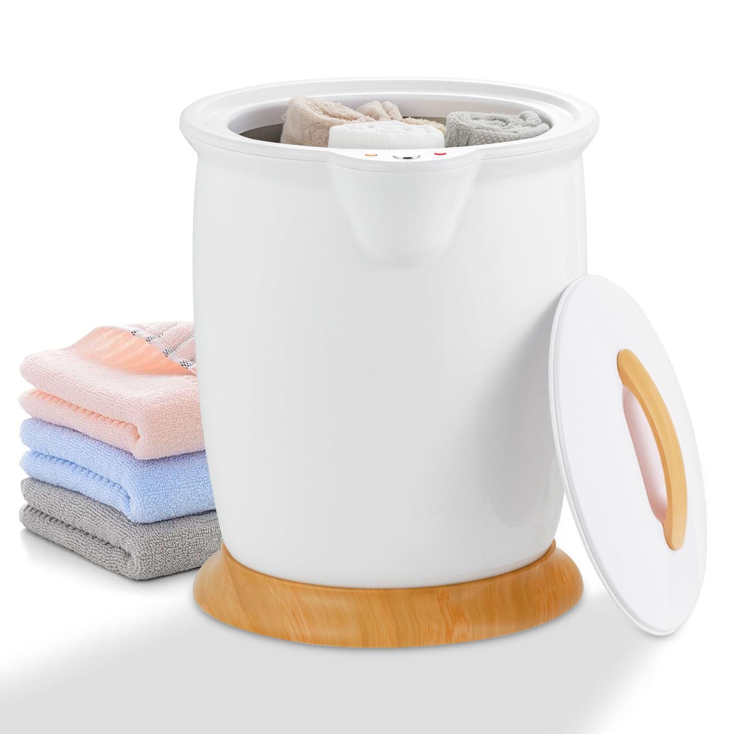 Happygrill Luxury Towel Warmer Bucket w/Fragrance Holder, Auto Shut Off, Fits Up to Two 40" x 70" Oversized Towels, Bathrobes, Blankets, Large for Bathroom (White)