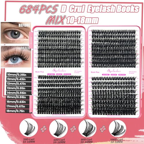 DNSGOOR DIY Lash Extension Kit with 684 Clusters, Bond, Seal, and Shampoo