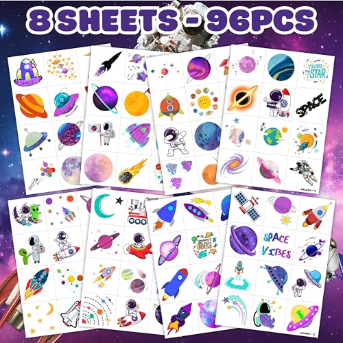 96-Pack Galaxy Temporary Tattoos for Kids – Pre-Cut Space Themed Party Favors