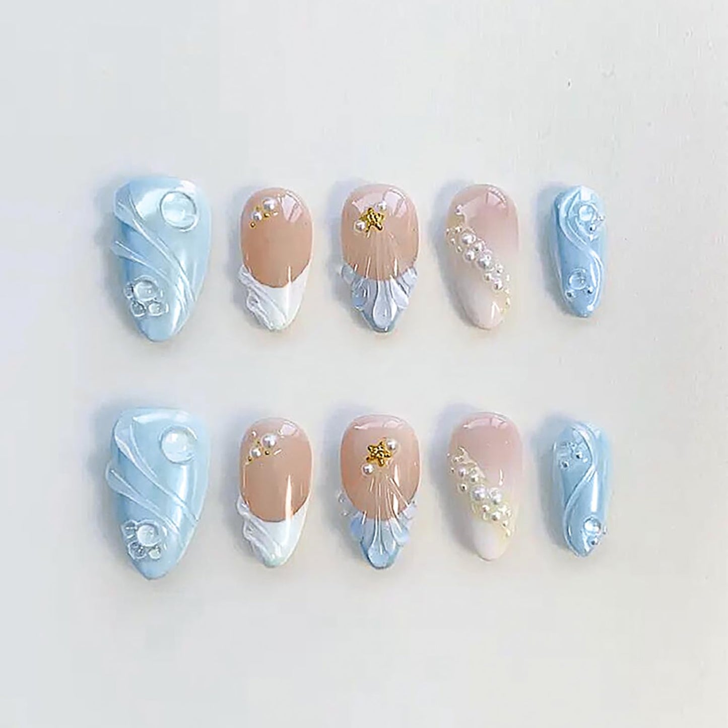 24 PCS 4th of July Press-On Nails | Medium Square Blue French Tip with Red Star Designs for Independence Day