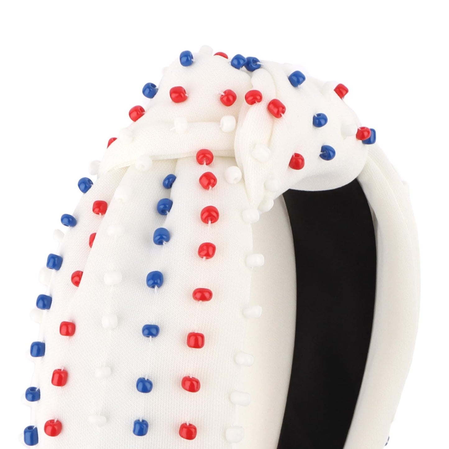 YISSION 4th of July Red White Blue Beaded Knotted Wide Headband for Adults - Patriotic Festival Hair Accessory for Independence Day Parades & Celebrations