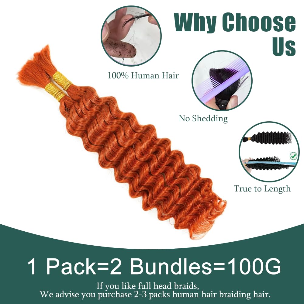 350 Boho Human Hair for Boho Braids Ginger Braiding Hair Orange Deep Curly 2 Bundles 22 22 Inch No Weft Brazilian Virgin Deep Curly Extensions