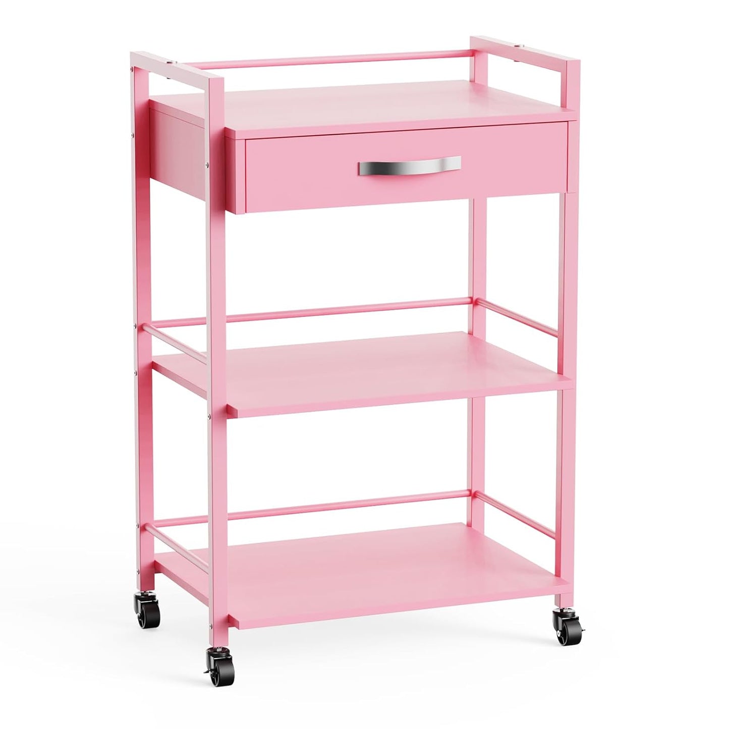 Salon Trolley Cart - Wooden Rolling Storage Station with Wheels | Mobile Utility Cabinet for Beauty, SPA, Massage, Tattoo - White
