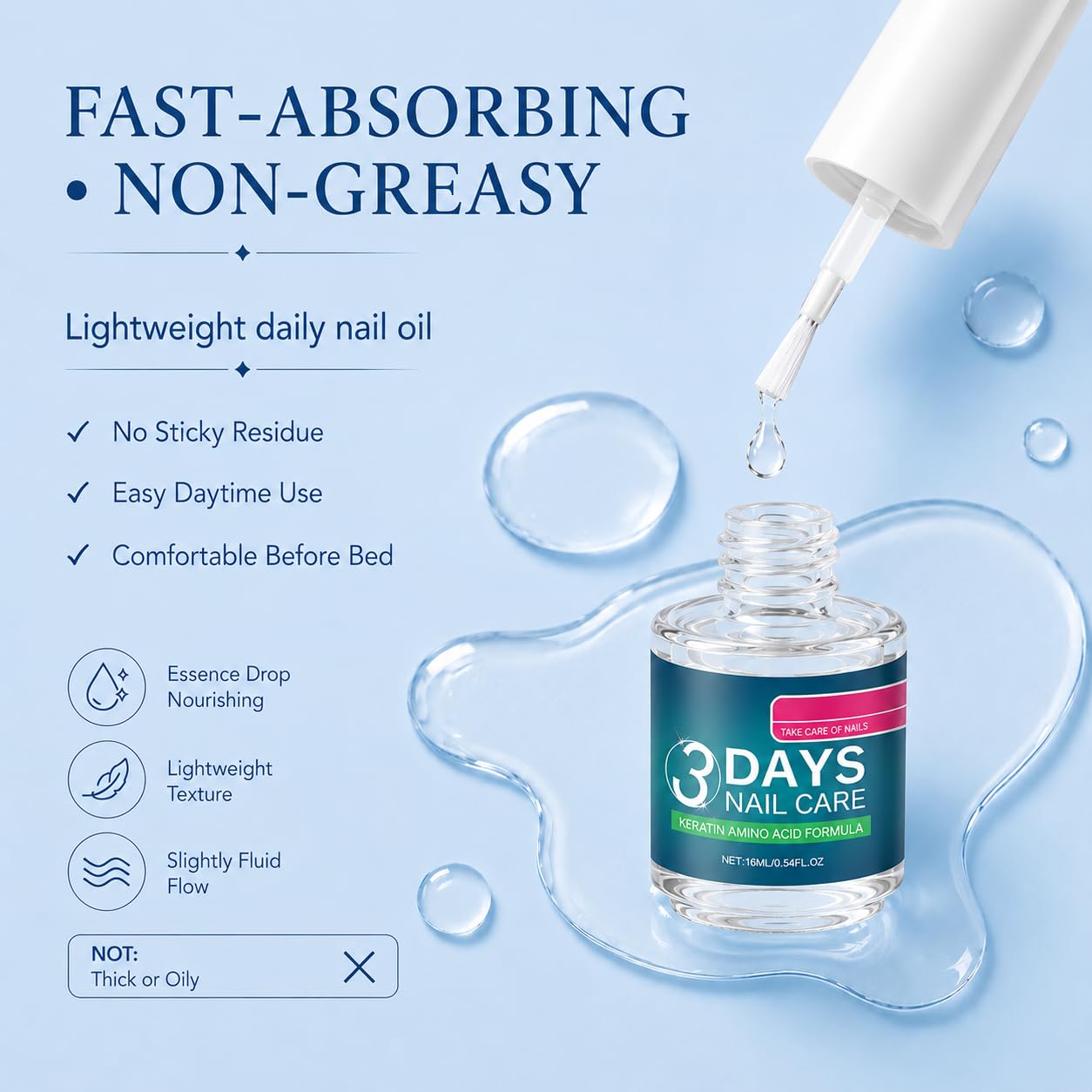 Keratin Nail Strengthener Oil - Repair Weak & Brittle Nails | Fast-Absorbing Treatment with Amino Acids, Aloe & Lavender