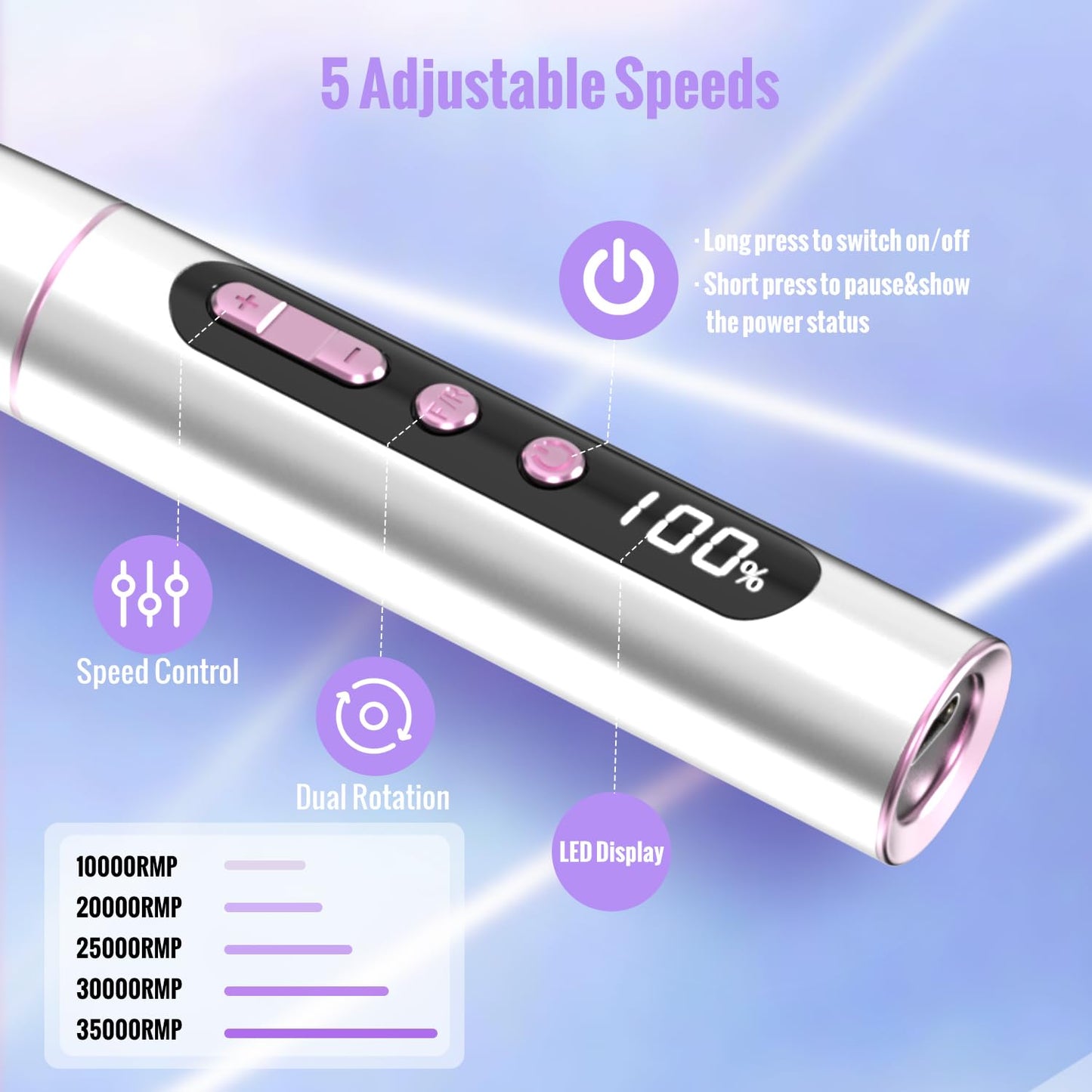 Cordless Electric Nail Drill Machine - 35000RPM Professional E-File Kit | 13-in-1 Manicure & Pedicure Set