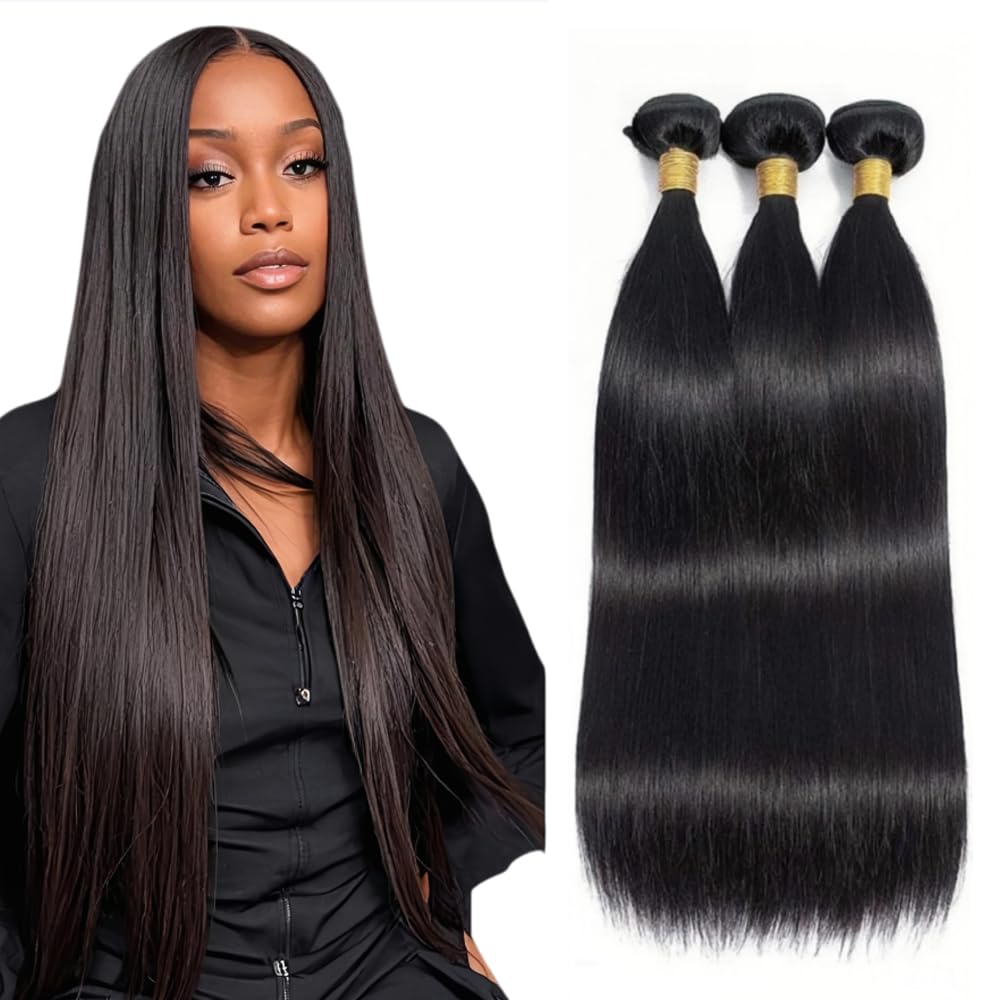 Straight Human Hair Bundles Black Human Hair Bundles Straight Color 1B Bundle Weave Bundle Extension for Women HuxoWax Natural Color 150g 16 18 20 Inch