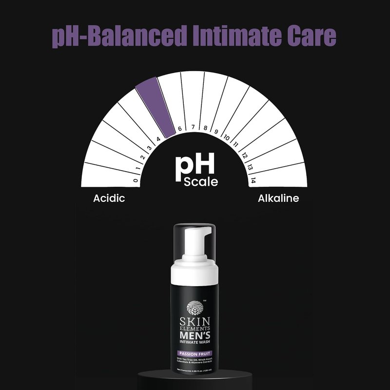 Skin Elements Intimate Wash for Men - pH Balanced Foaming Cleanser with Passion Fruit | 4.05 Fl Oz, Prevents Itching & Odor
