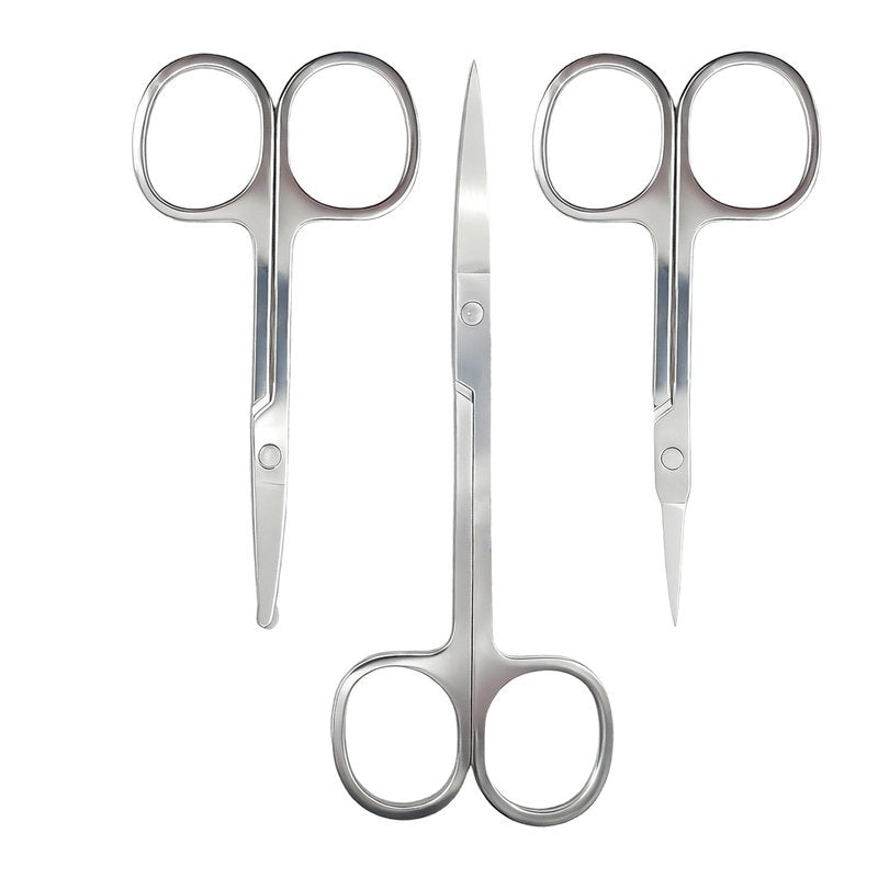 Professional Nose Hair Scissors Set, Stainless Steel Small Shears for Grooming Mustache, Beard Grooming Scissors for Men & Women, Eyebrow Ear Facial Trimmer (3 Pack)
