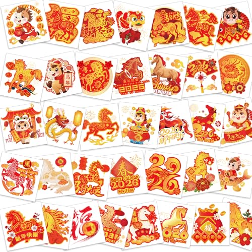 72pcs 2026 Year of the Horse Temporary Tattoos - Lunar New Year Party Favors