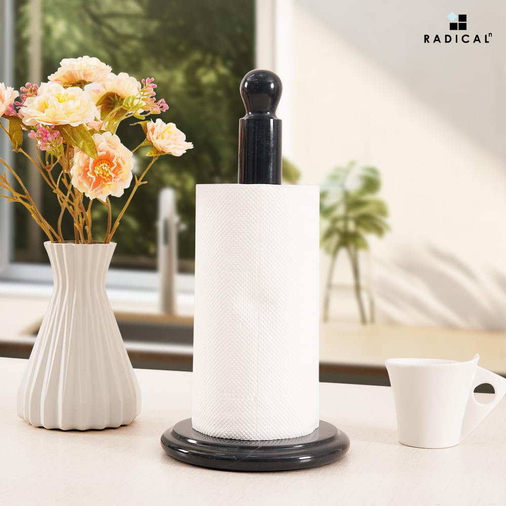 Radicaln Black Marble Paper Towel Holder Countertop – 12.5 Inch Towel Stand for Bathroom & Kitchen, Premium Handmade Countertop Towel Holder, Elegant & Durable Design