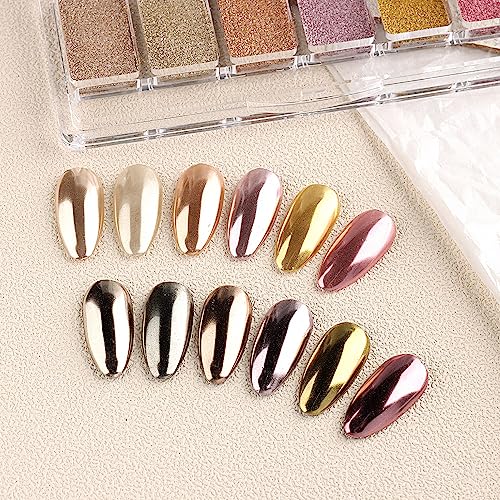 Chrome Nail Powder Palette - 6 Metallic Colors for Nail Art