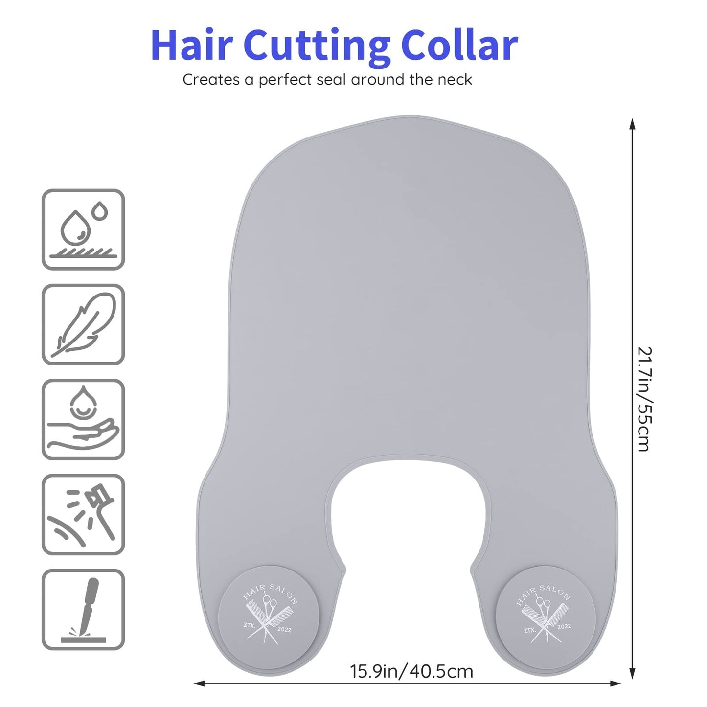 Segbeauty Hair Cutting Collar, Larger & Longer Silicone Barber Haircut Neck Wrap Collar, Professional Salon Hair Dye Pad Guide for Stylist Hair Coloring & Perming Hairdressing Protecting Clothes Gray