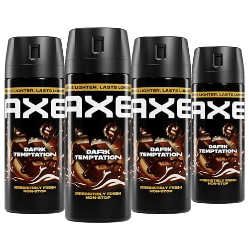 AXE Dark Temptation Body Spray for Men - 4 Pack, 48-Hour Freshness, 2.9 oz