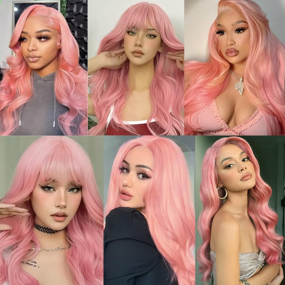Pink Bundles Human Hair Body Wave Bundles 30 32 34 Inch Pink Body Wave Bundles Unprocessed Brazilian Virgin Hair 3 Bundle 50 Gram Per Bundle Deals Quick Weave Hair Extensions