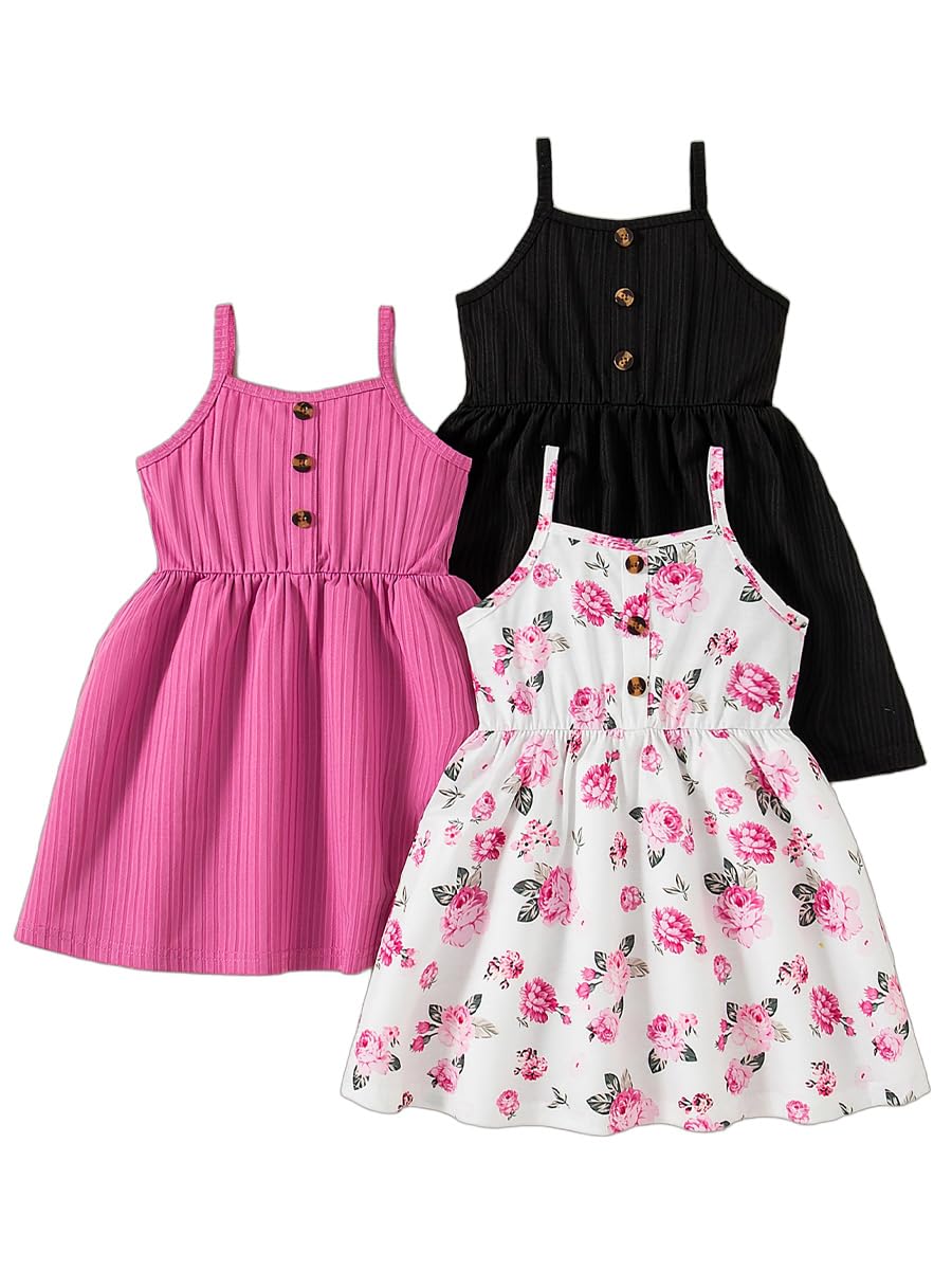 Girls Dresses Toddler Girls Dress 3-Pack Casual Party Print Skater A-line Dress Sundress