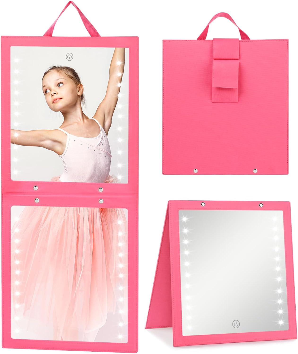 Lighted Hanging Mirror - Rechargeable LED Full Length Mirror for Dancers | Portable & Adjustable Brightness, Beige