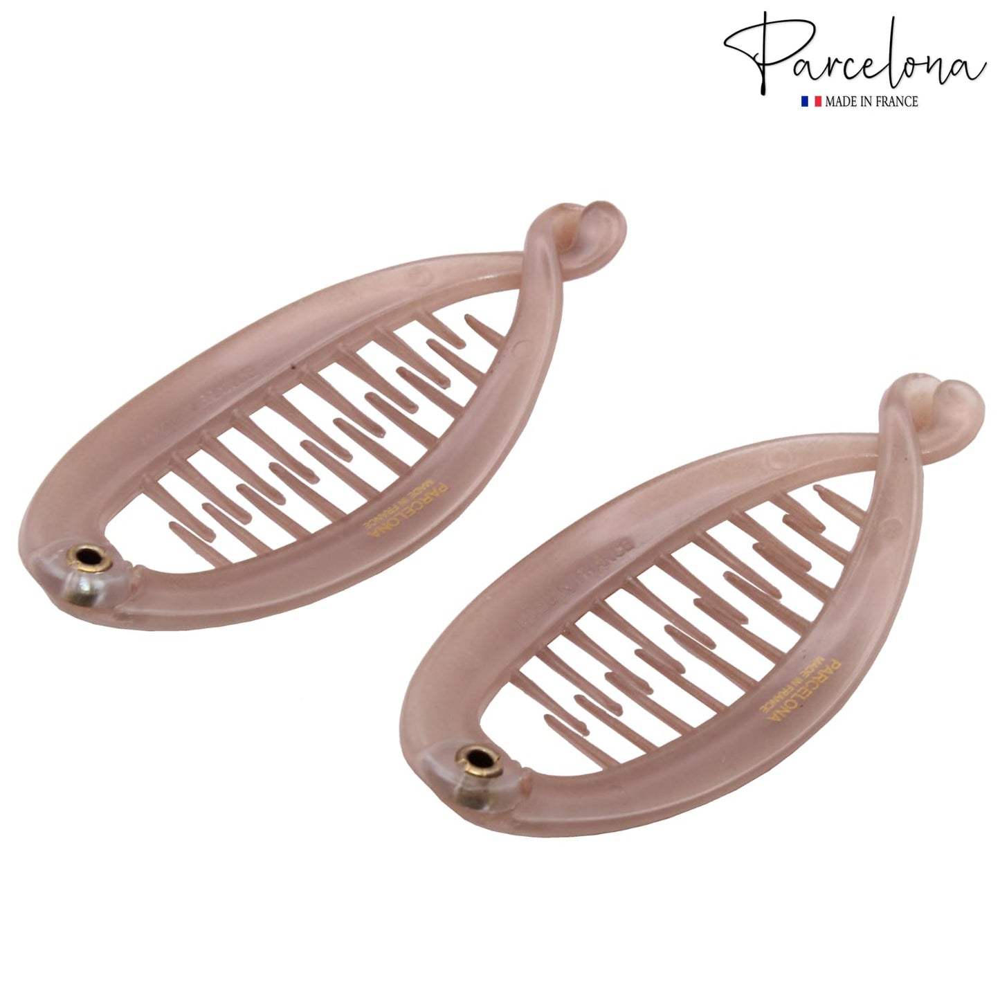 French Mini Blush Pink Hair Clips - Pack of 2 Celluloid Banana Clips for Thick Hair