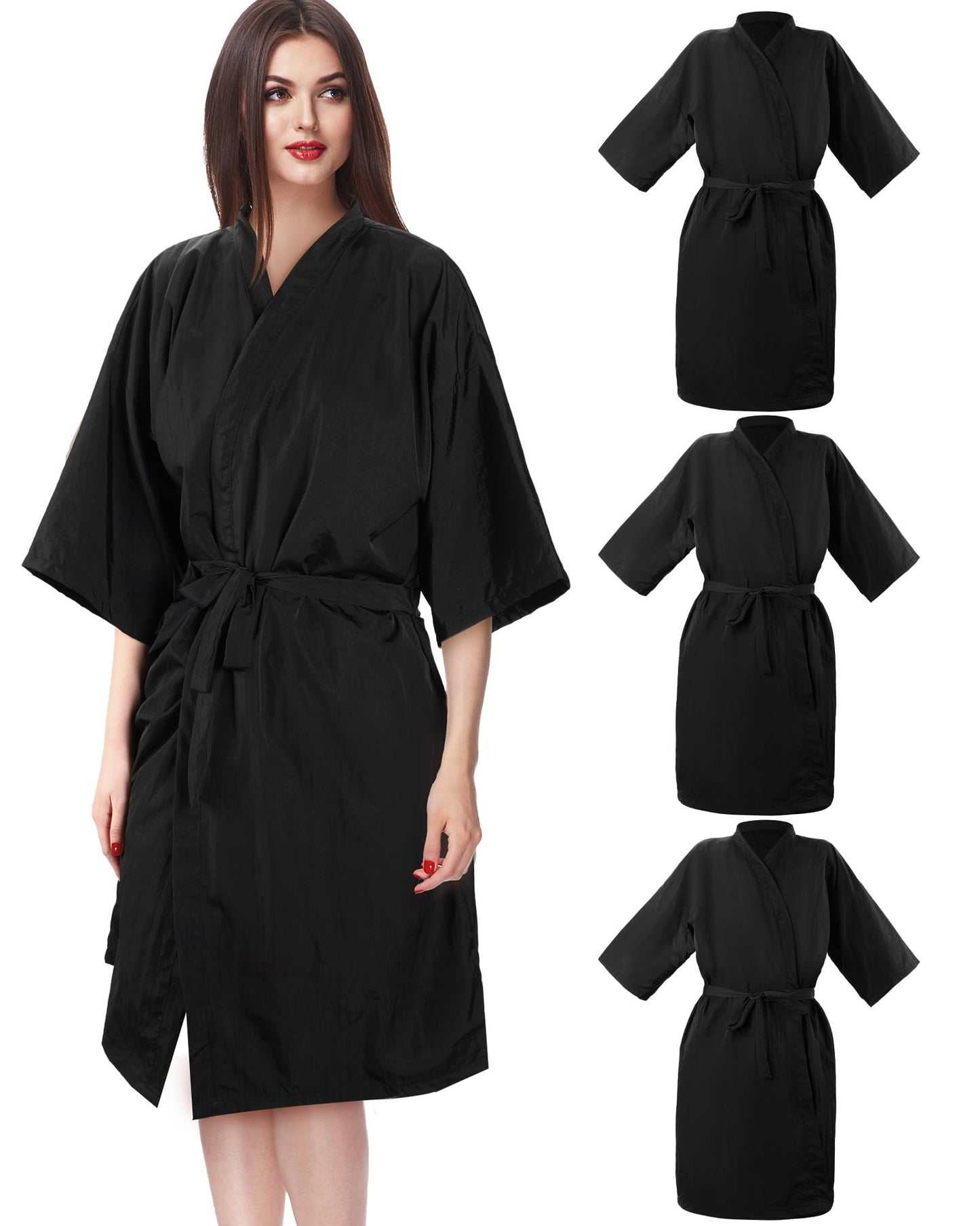 Toulite 4 Pcs Salon Client Gown Robes Cape Hair Salon Black Smock Client Gown Cape with Adjustable Tie for Hair Cutting(No Pocket, Medium)
