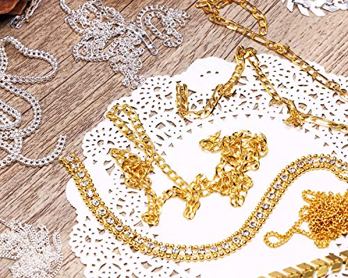 Metallic Nail Art Chains 10 Strips for Nails & Crafts - Gold & Silver Glitter Beads