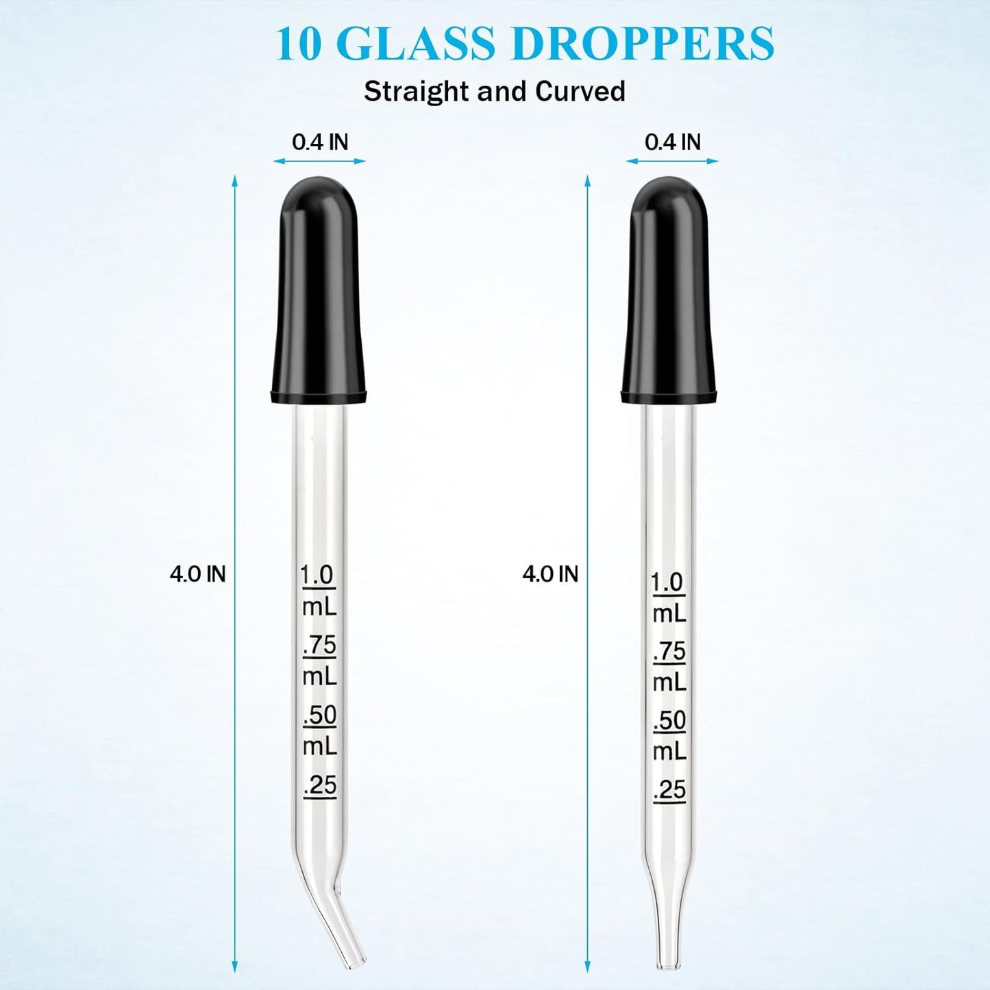 Glass Eye Dropper Pipette 10 Pack - 1ml Essential Oil & Lab Droppers with Bent & Straight Tips | Ideal for Crafts & Liquid Transfer