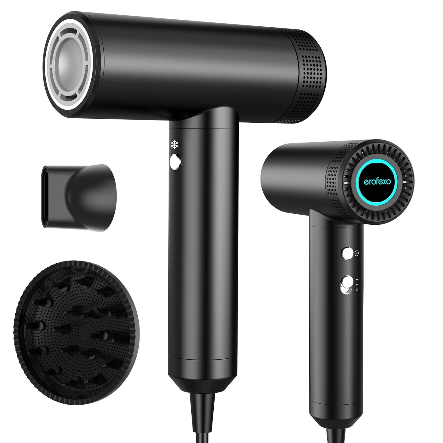 EROFEXO High Speed Hair Dryer, Metal Body Blow Dryer with Diffuser & Nozzle, 110,000 RPM Brushless Motor for Fast Drying, 300 Million Negative Ions Hair Dryer, Travel Hairdryer for Women & Men
