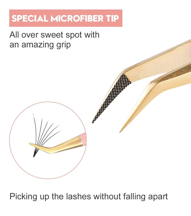 Ms.Queen Lash Tweezers for Eyelash Extensions, Professional Curved Tip Lashing Tweezers for Isolation and Individual Volume Lashes Extension