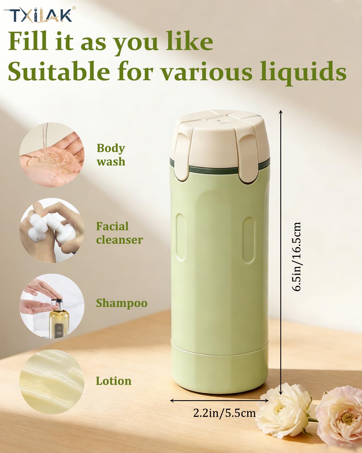 4 in 1 Travel Dispenser Bottle Refillable Cosmetic Liquid Containers, Squeeze Pump Shampoo Conditioner Bottles Essentials Toiletries Leakproof, Air Traveling Portable Set Vacation Essentials