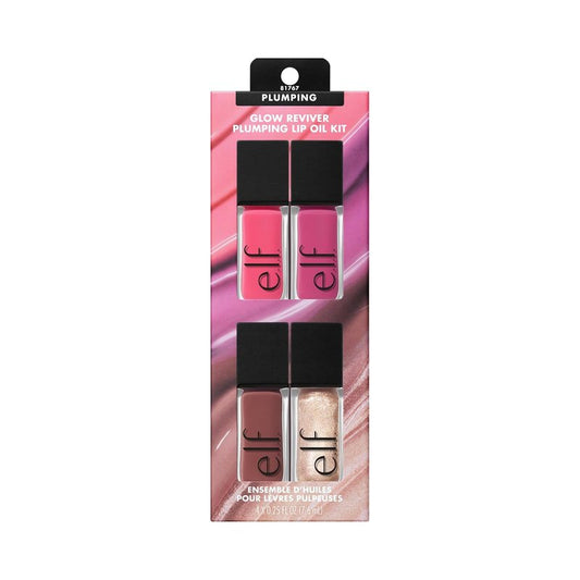 e.l.f. Glow Reviver Plumping Lip Oil Kit - Nourishing Tinted Oils for High-Shine Finish | Vegan, 4 Shades