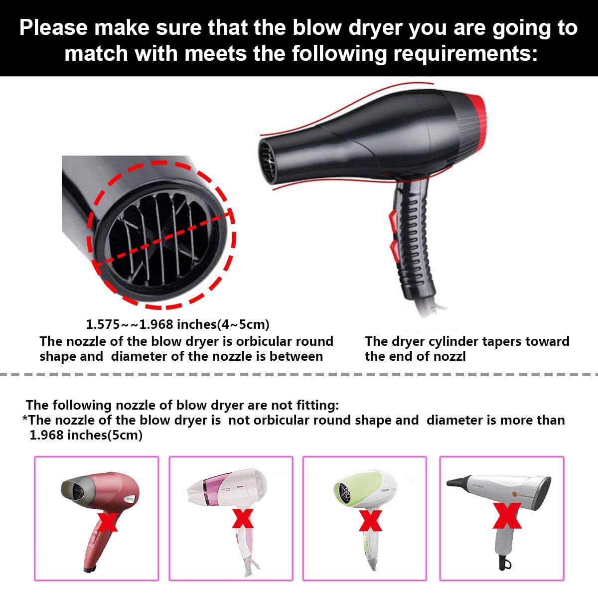 Collapsible Hair Dryer Diffuser - Travel-Friendly Attachment for Most Hair Dryers | Black, Fits Nozzle 1.575-1.968 Inches