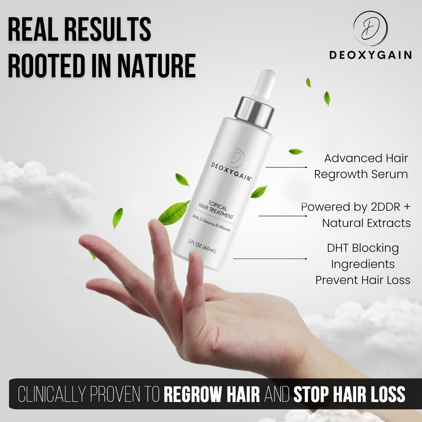 Topical Hair Treatment by Deoxygain - Advanced Hair Growth Formula with 2DDR to Stimulate Follicles Block DHT & Support Hair Regrowth Thicker Fuller Hair Scalp Coverage for Men and Women - 2 fl oz