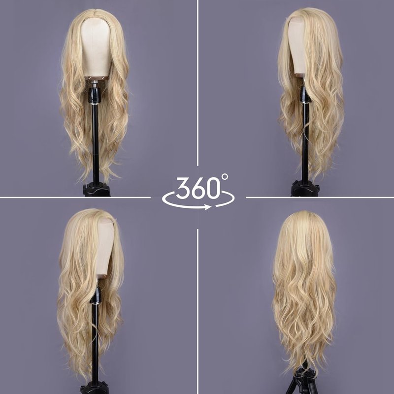 Mixed Blonde Long Wave Wig for Women | 26-Inch Heat-Resistant Synthetic Fiber - Natural Look for Daily Wear