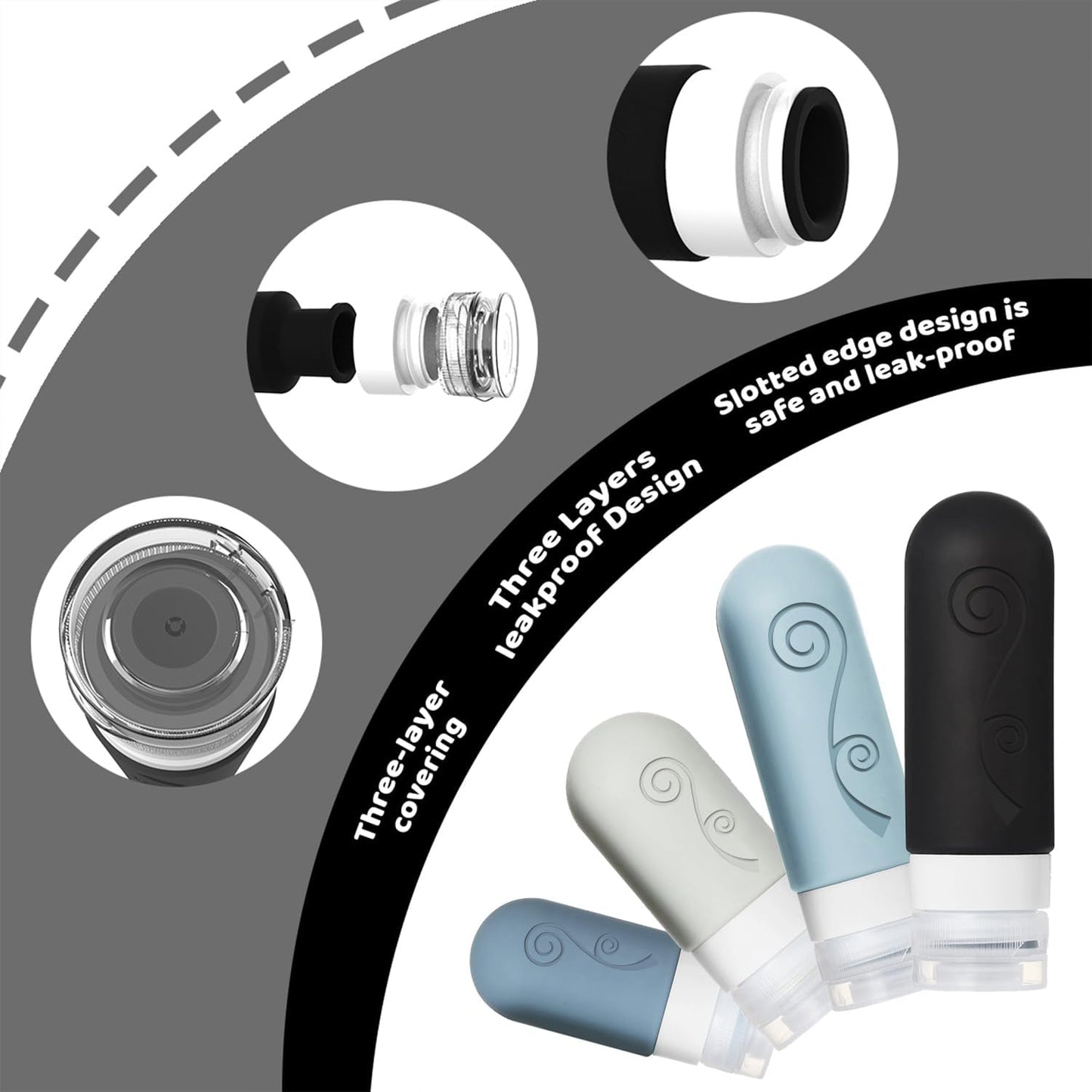Travel Bottles Set - 16 Pack TSA Approved Leak-Proof Silicone Containers | 2oz & 3oz for Shampoo, Conditioner, Lotion, Body Wash - BPA Free, Black