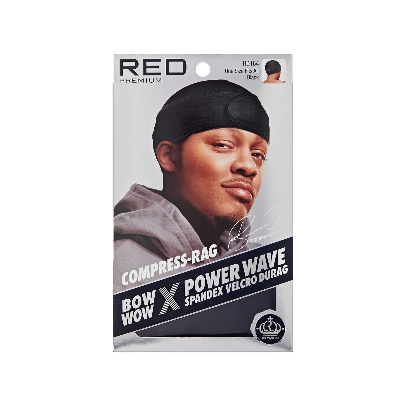 Premium Bow Wow X Power Wave Durag - 360 Wave Compression Cap for Men & Women | Adjustable Hook-and-Loop Strap, Jumbo Spandex - Black