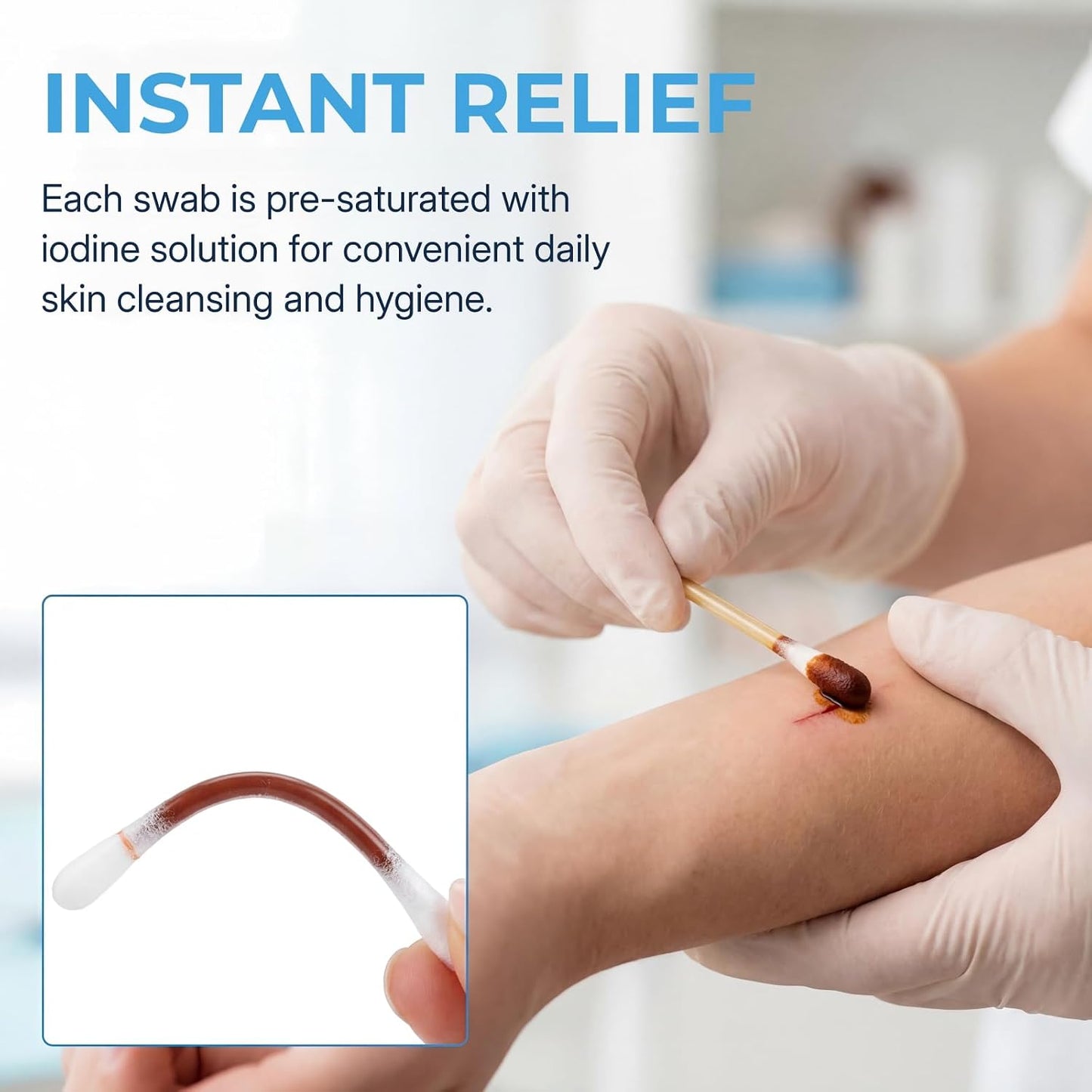 Cotton Iodine Swabs - 50 Individually Wrapped Disposable Iodophor Swabsticks for First Aid | Medical Sanitary Care