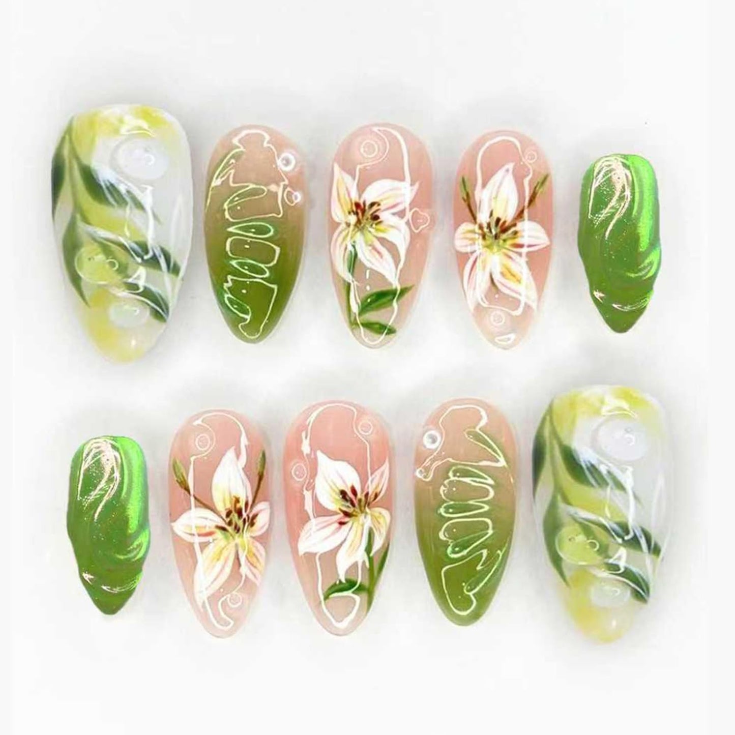 Short Almond Press-On Nails - 24 Pcs French Tip with Leopard Print & Gold Beads | Reusable Acrylic Nail Designs for Women