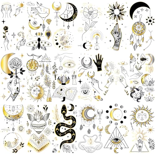 Glaryyears Metallic Gold Temporary Tattoos Pattern B Waterproof Painless Body Art