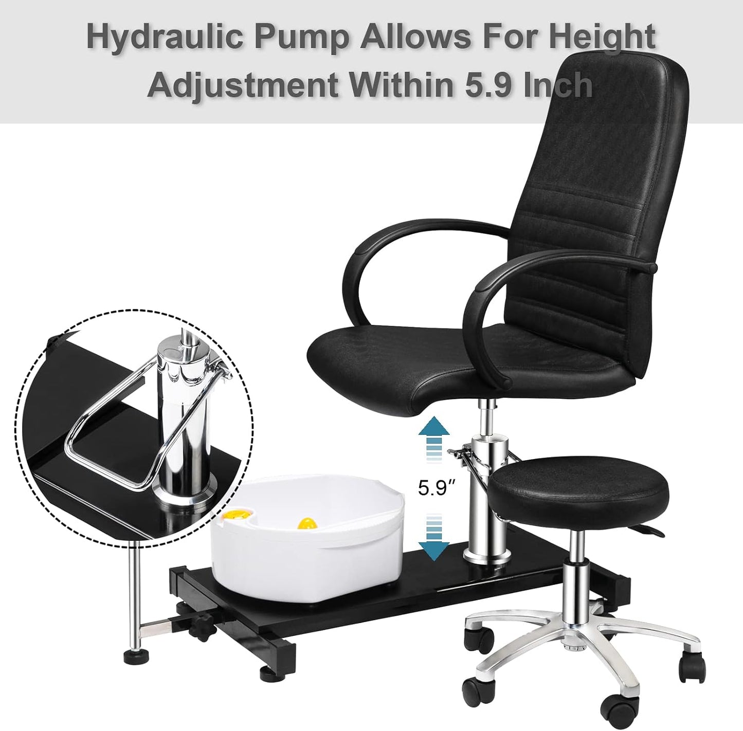 OmySalon Pedicure Chair - Hydraulic Pedi Chair with Stool & Bubble Massage Foot Bath | Beauty Spa Salon Equipment