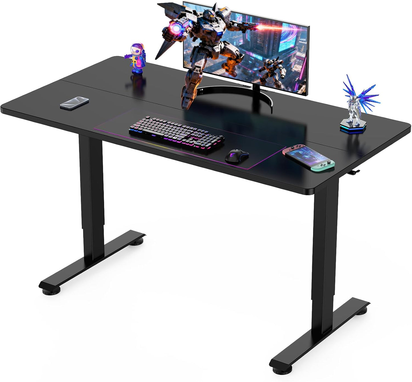 Veken Electric Standing Desk - 55 Inch Height Adjustable Home Office Table | White Wooden Desktop for Work & Study
