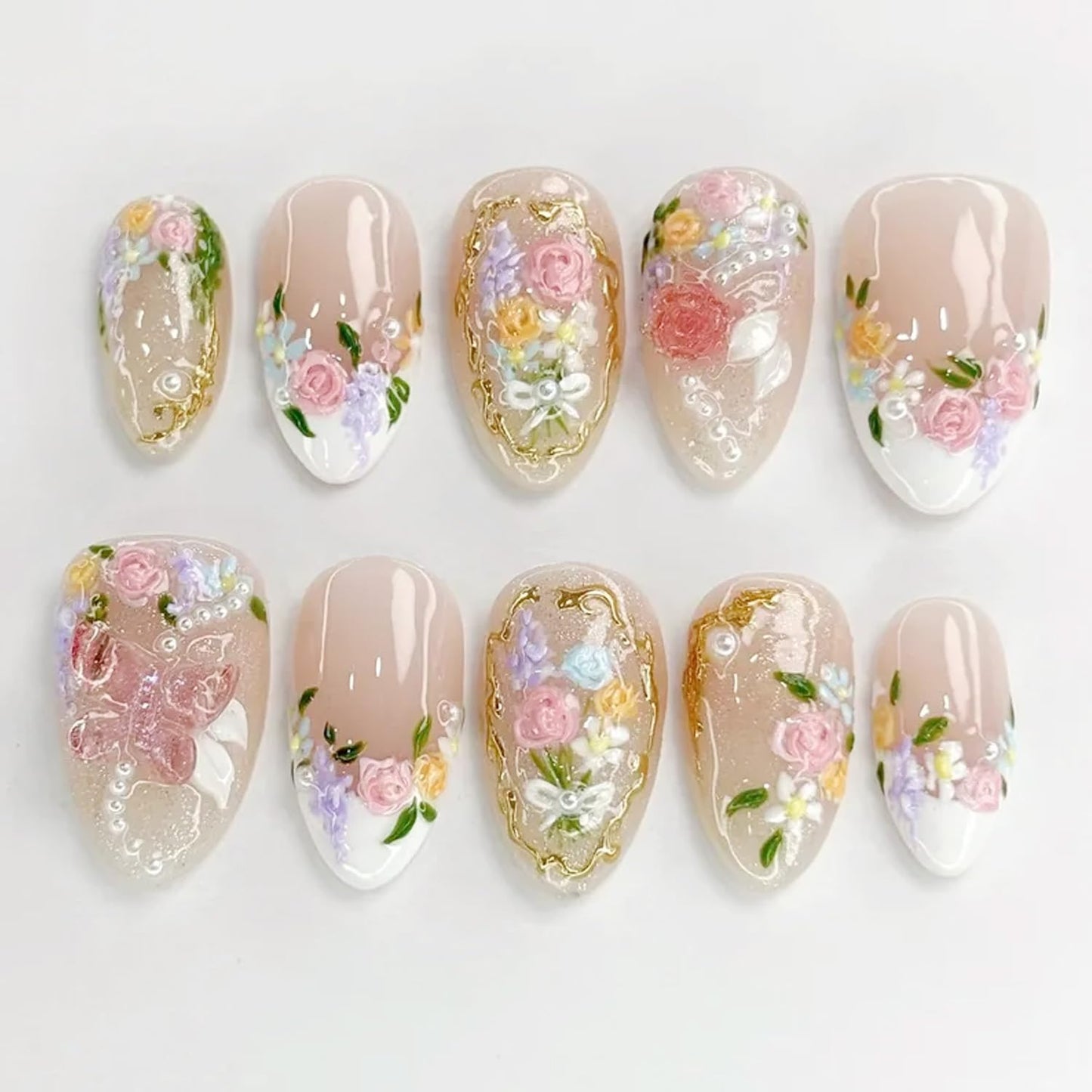 Gothic Press-On Nails - 30Pcs Medium Almond Fake Nails with Cute Bow Design | Black & White Horror Goth Styles