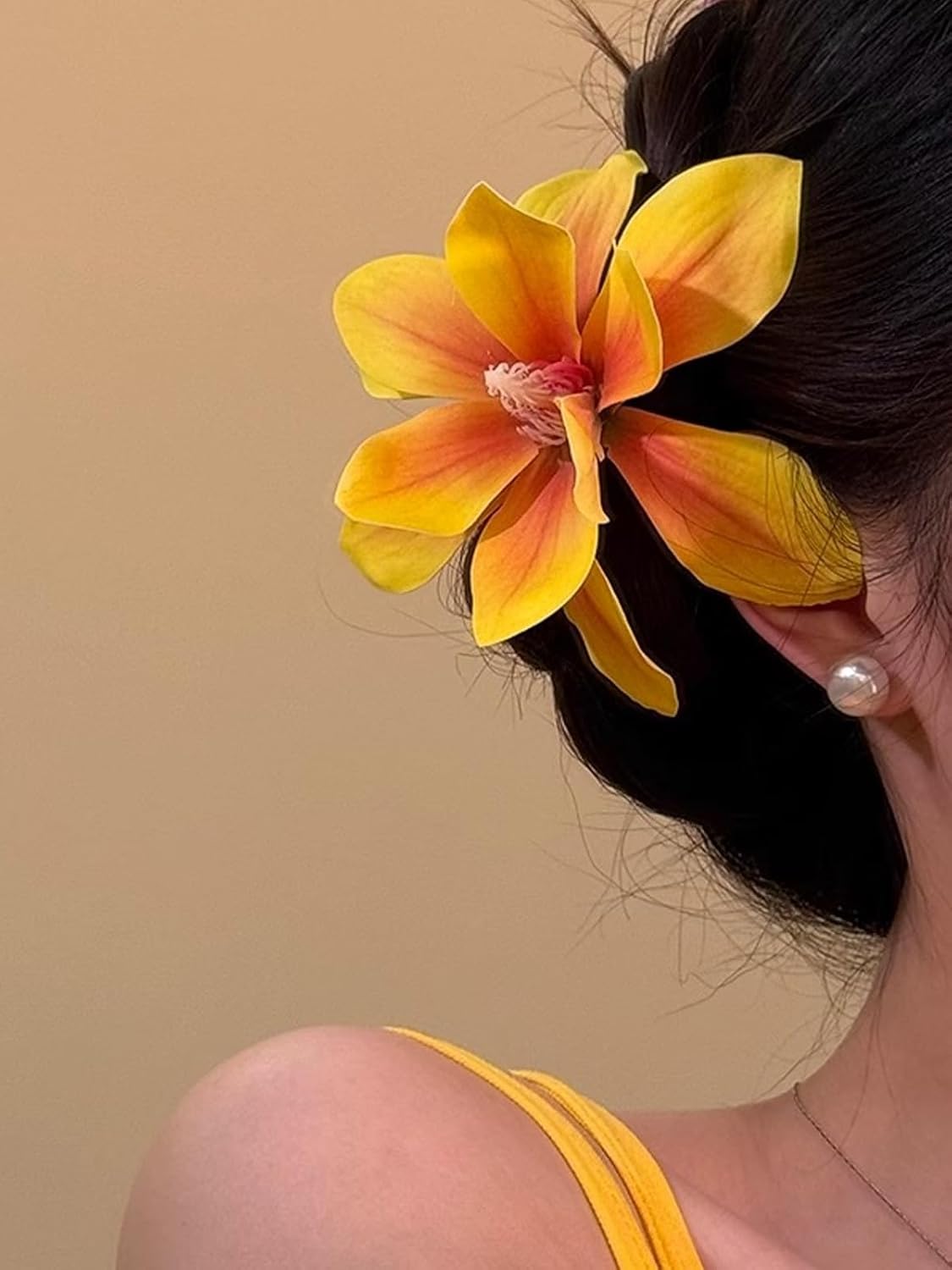 Hawaiian Flower Hair Clips - Orange Orchid Floral Hair Pins for Women | Bridal & Beach Party Decor