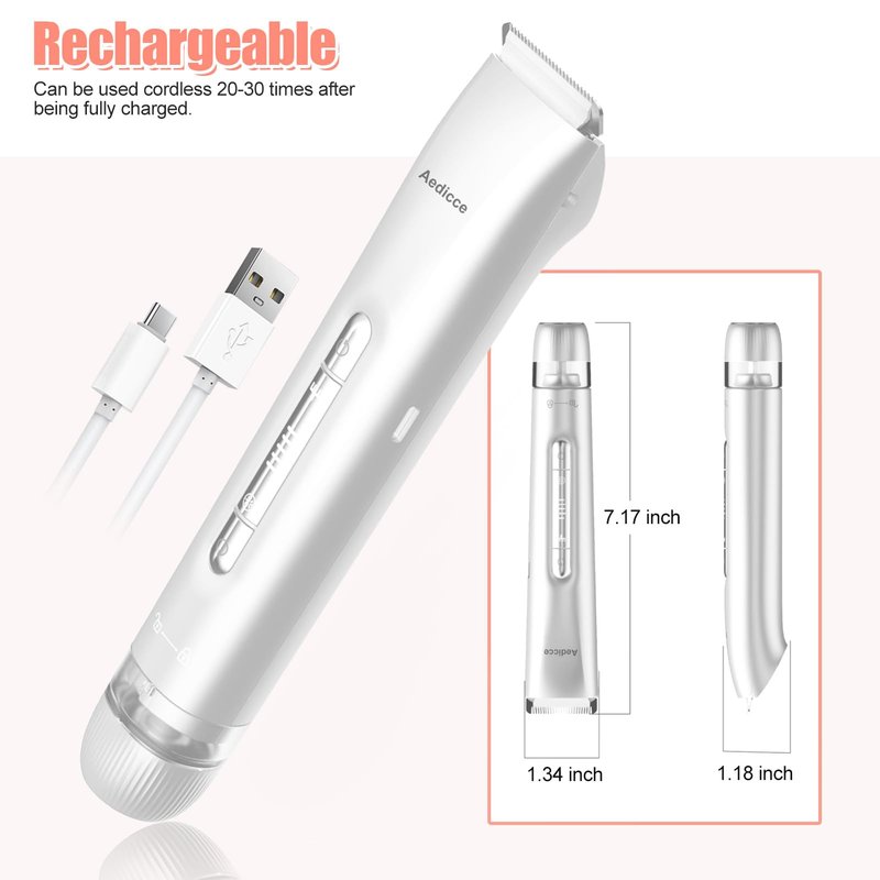 Bikini Trimmer for Women 2 in 1, Dual Head Womens Electric Shaver, Electric Razors for Pubic Hair, IPX7 Waterproof Rechargeable Facial Hair Removal for Shaving Underarm Leg Arm Body Face, White
