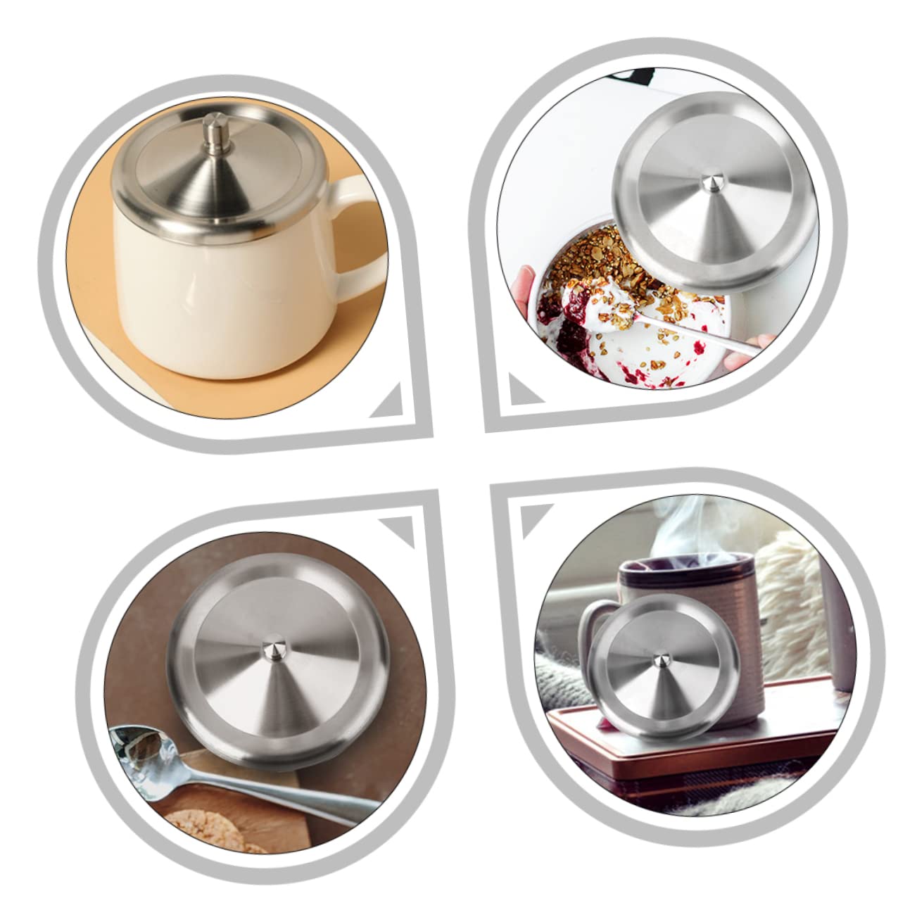 Cabilock Stainless Steel Cup Lid 3.3 Inch Round Cover for Coffee Tea Mugs Portable Water Cup Cover Dust and Heat Protection