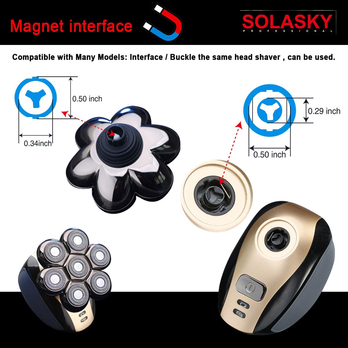 SOLASKY Universal Magnetic 7 Blades Compatible with Freedom Bird Shaver. Head Shaver Replacement Heads