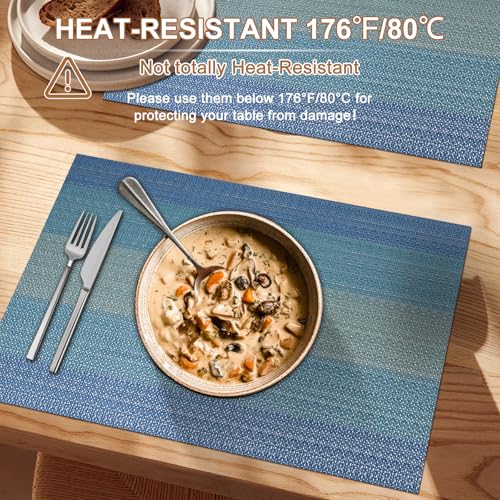 BETEAM Set of 4 Woven Vinyl Placemats - Washable, Durable Table Mats