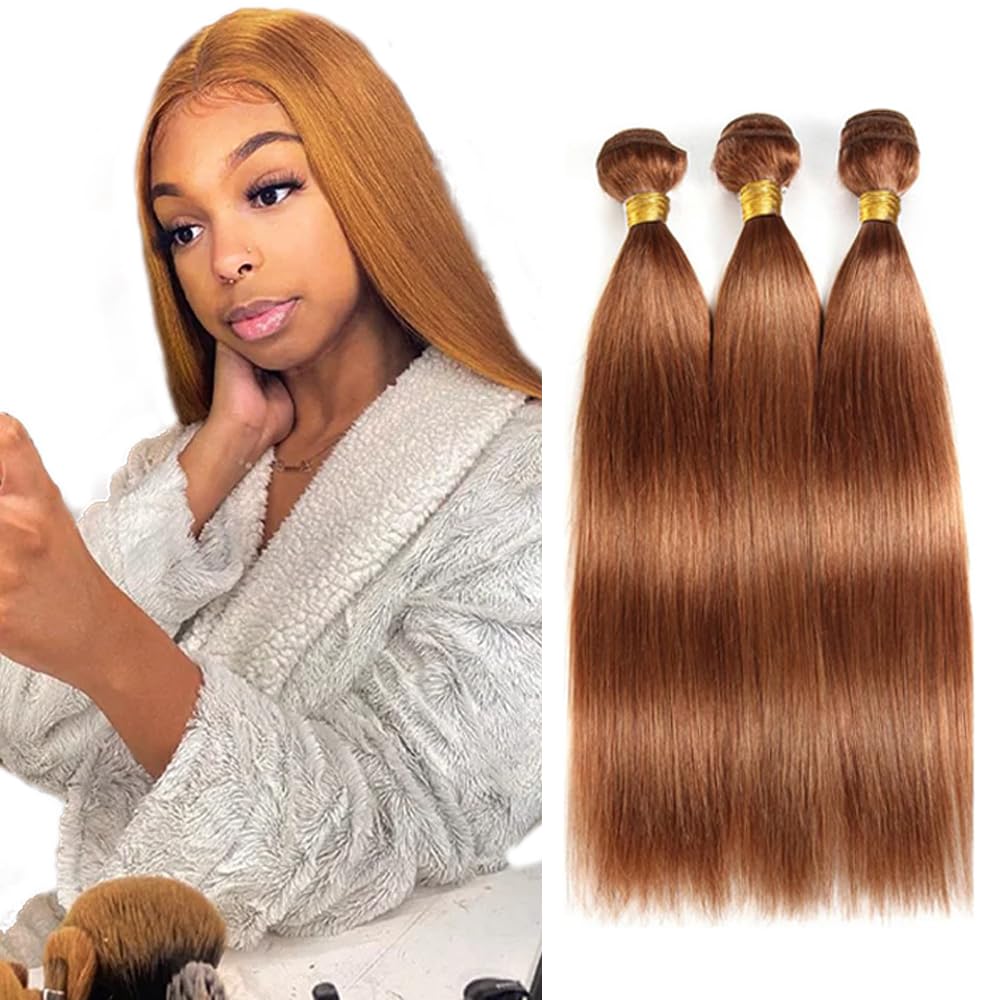 #30 Brown Bundles Human Hair Straight Bundles 32 32 32 Inch Light Brown Straight Bundle Unprocessed Brazilian Virgin Weave Hair 3 Bundle 50 Gram Per Bundle