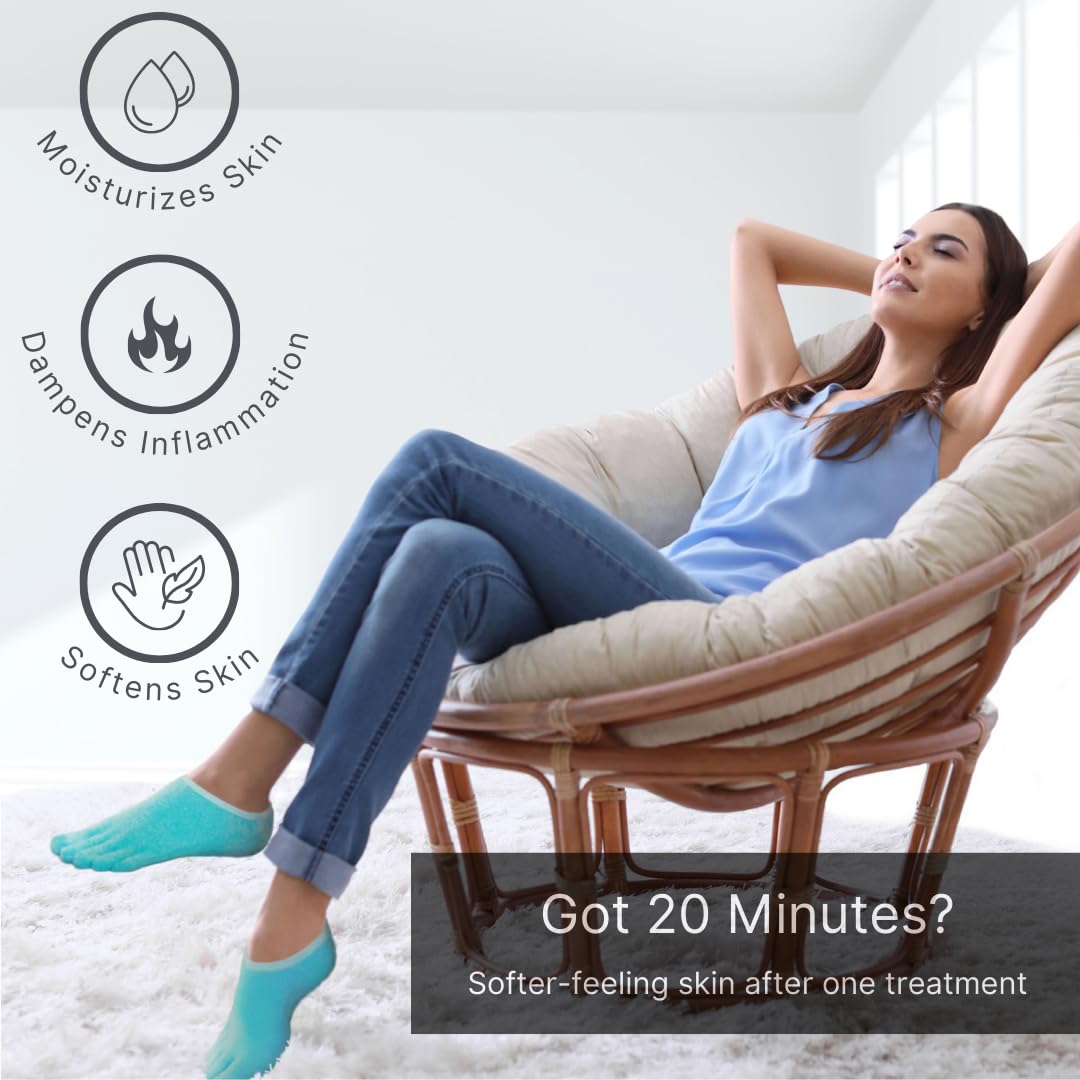 NatraCure 5-Toe Gel Moisturizing Socks | Aloe & Shea Infused Hydrating Spa Socks for Dry Cracked Heels - Large