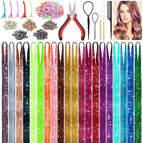 6000 Strands Hair Tinsel Kit - 20 Colors Glitter Extensions